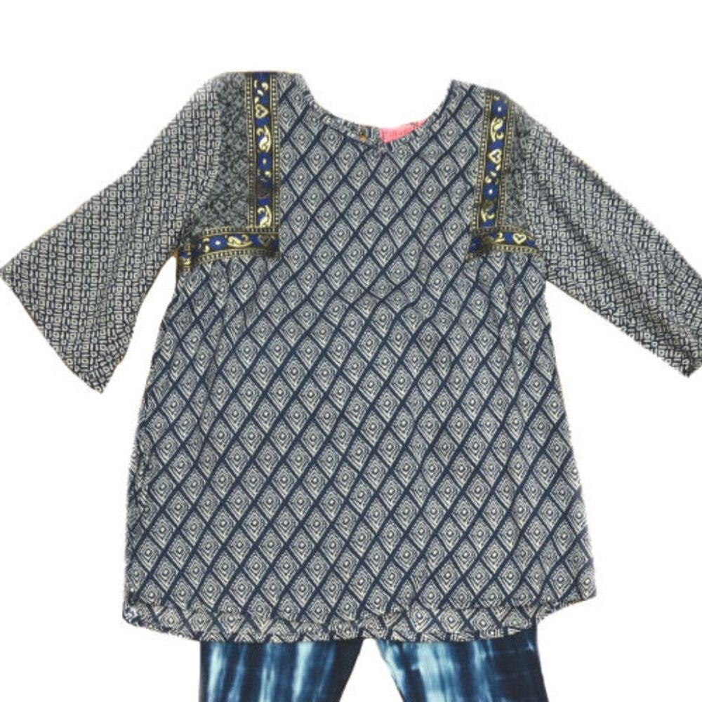 NEW sz 12 Girls Haven Girl Blue, Grey w/Gold Accents Tunic‎ Top